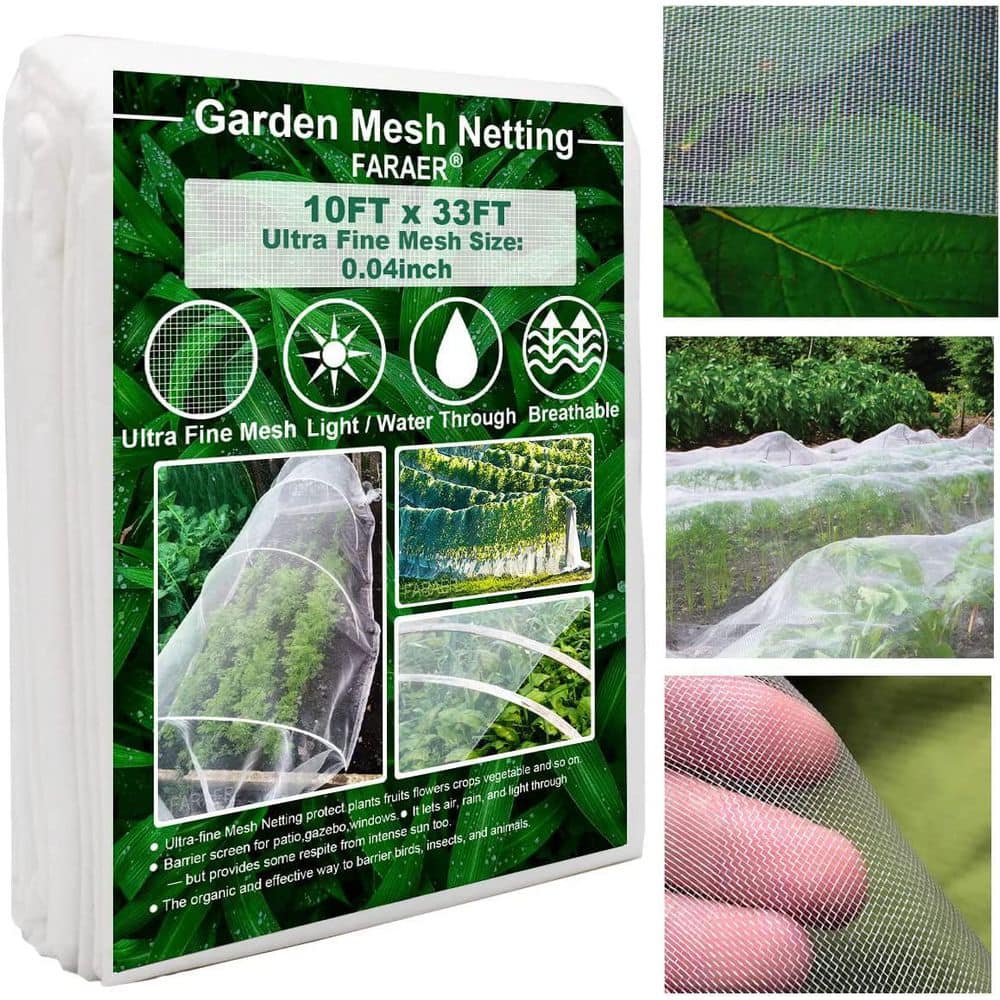 10 ft. x 33 ft. White Polyethylene Extra Fine Garden Mesh For Vegetable Plant Fruit Flower Crops Greenhouse Row Cover