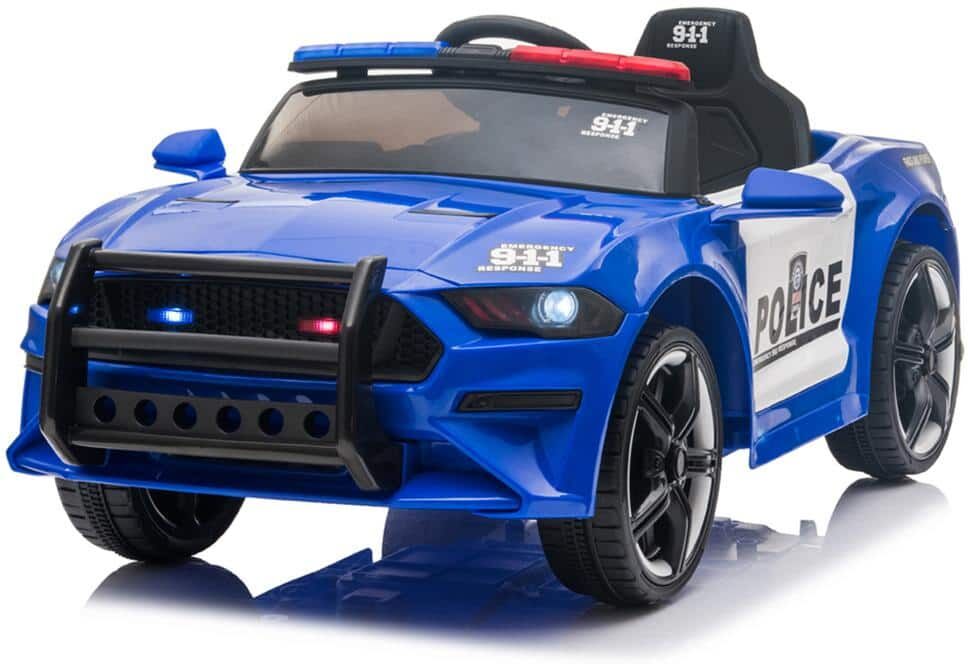 Winado 12-Volt Kids Ride On Police Car Sports Car w/ Remote Control,LED Lights,Siren,Microphone Blue