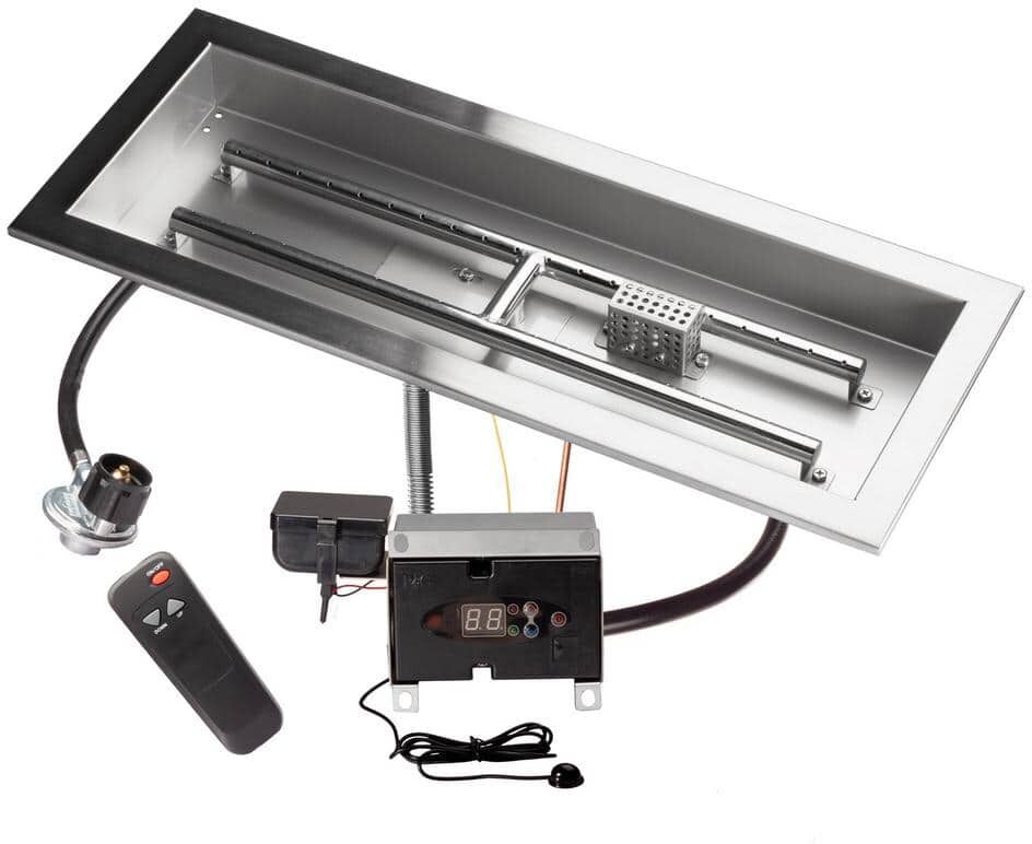 Celestial Fire Glass 24 in. x 8 in. Remote Control Fire Pit Burner Kit, Stainless Steel, Electronic Ignition, Propane