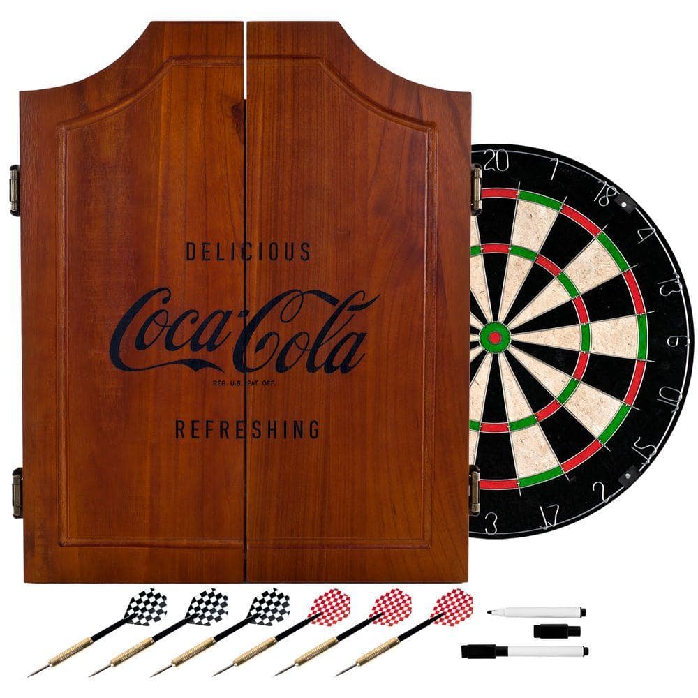 Trademark Coca-Cola Wood Finish Dart Cabinet Set