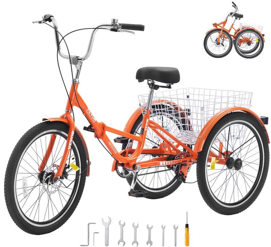 VEVOR Folding Adult Tricycle 20 in. Adult Folding Trikes Light-Weight Aluminum Alloy 3 Wheel Cruiser Bike