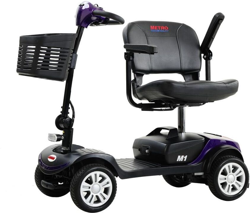 4 Wheels Compact Travel Mobility Scooter with 300-Watt Motor for Adult- 300 lbs., Dark Purple