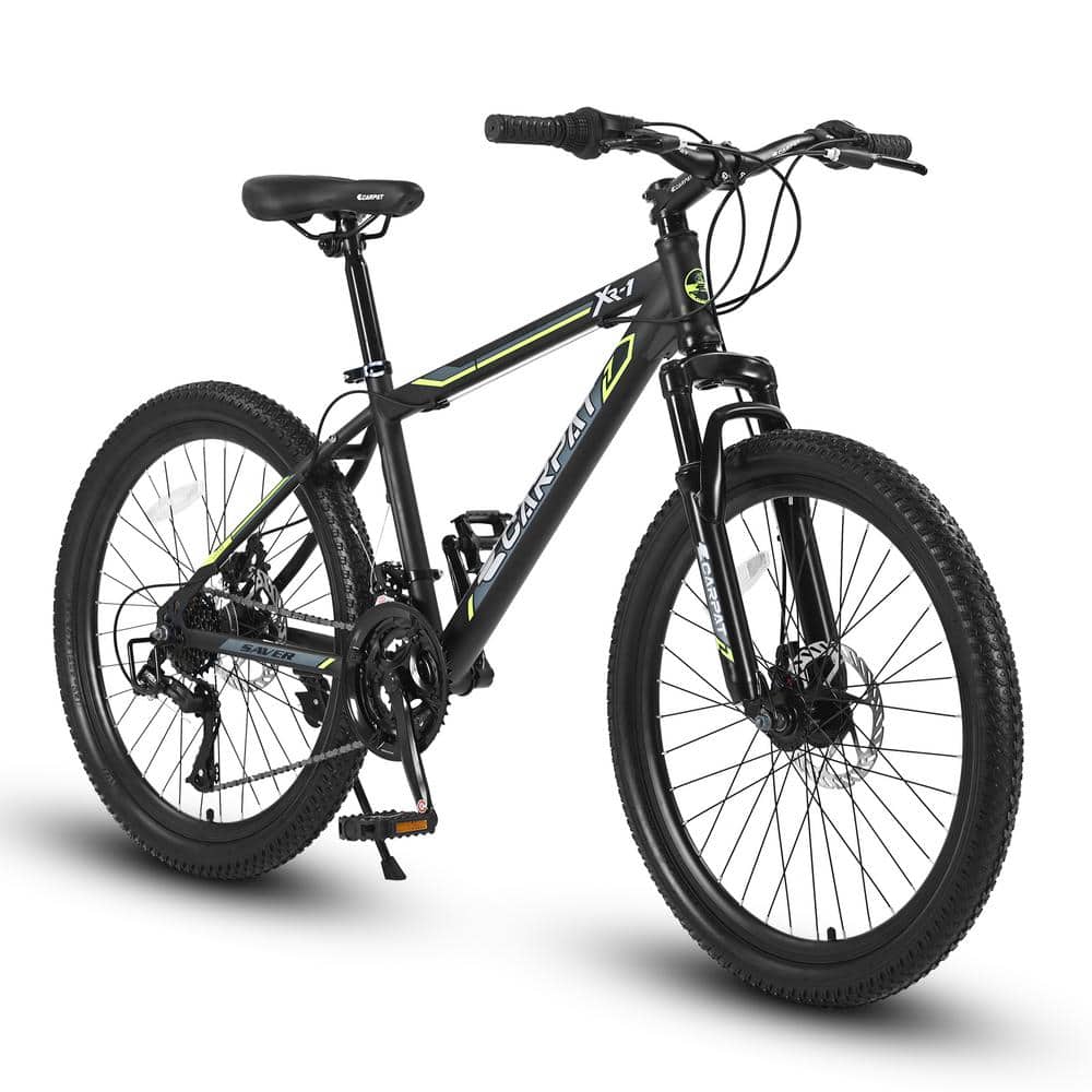 AFAIF 24 in. Mountain Bike for Teenagers Girls Women, 21-Speeds with Dual Disc Brakes and 100mm Front Suspension, Green