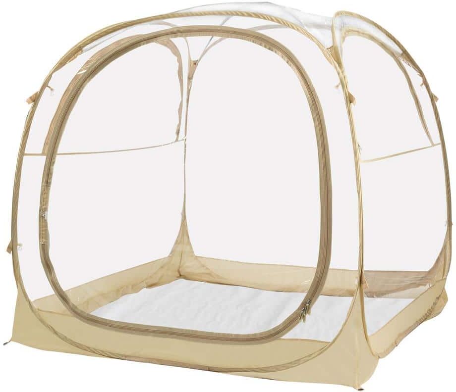 EighteenTek 72 in. x 72 in. x 65 in. Beige Instant Pop Up Bubble Tent, Shelter Rain Camping Tent, Waterproof, Cold Protection, Clear