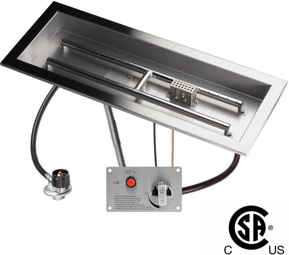 Celestial Fire Glass 24 in. x 8 in. CSA Certified Fire Pit Burner Kit, Stainless Steel, Propane, Electronic Ignition