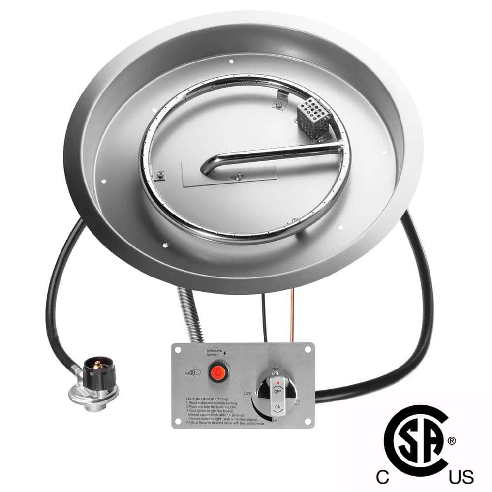 Celestial Fire Glass 19 in. Round CSA Certified Fire Pit Burner Kit, Stainless Steel, Propane, Electronic Ignition