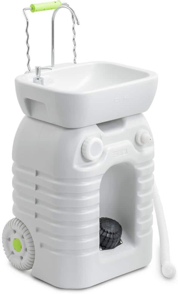 DEXTRUS Portable Camping Sink, 45 l Handwashing Station with Adjustable Wash Basin, Soap Dispenser, Metal Handle, Large Wheels