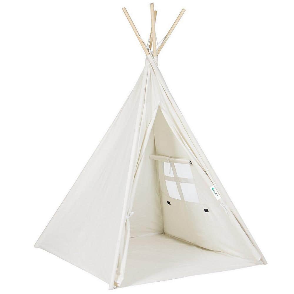 Ejoy 8 ft. Tall Super Large Natural Cotton Canvas Teepee Tent for Kids Indoor and Outdoor Playing