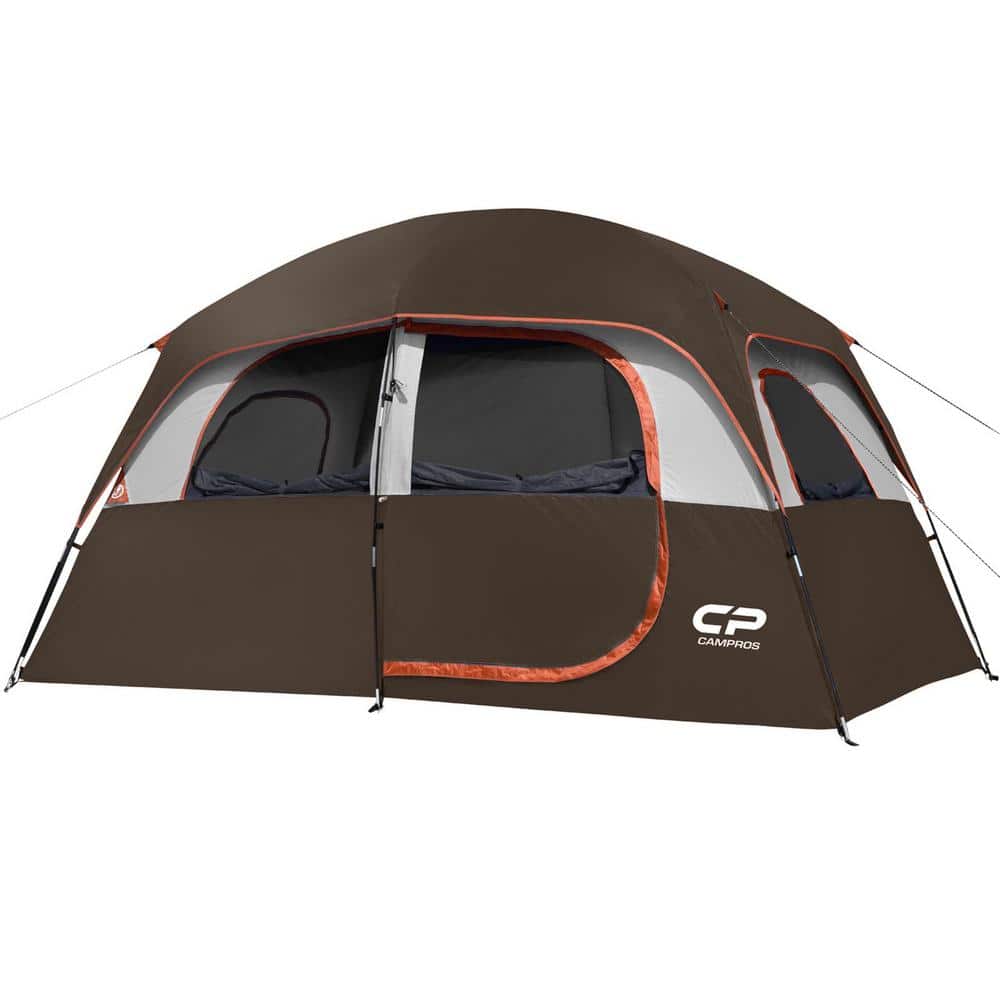 Brown Polyester Camping Tent Portable Easy Set Up Family Tent with Windproof Fabric Cabin for Backpacking,