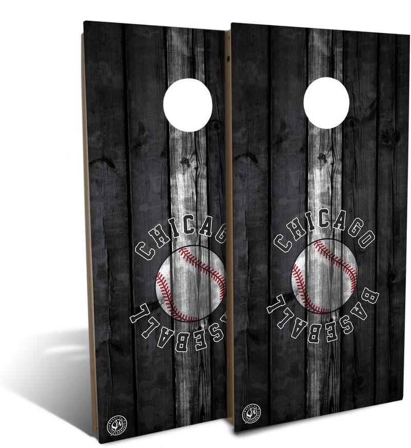 IPG Global Marketing Chicago Black and White Baseball Cornhole Board Set (Includes 8-Bags)