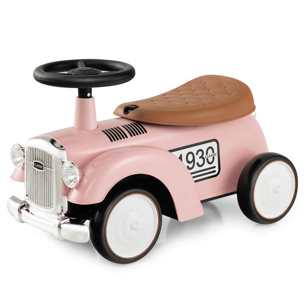 Gymax 5.5 in. Retro Kids Ride-on Toy Kids Sit to Stand Car with Working Steering Wheel Pink