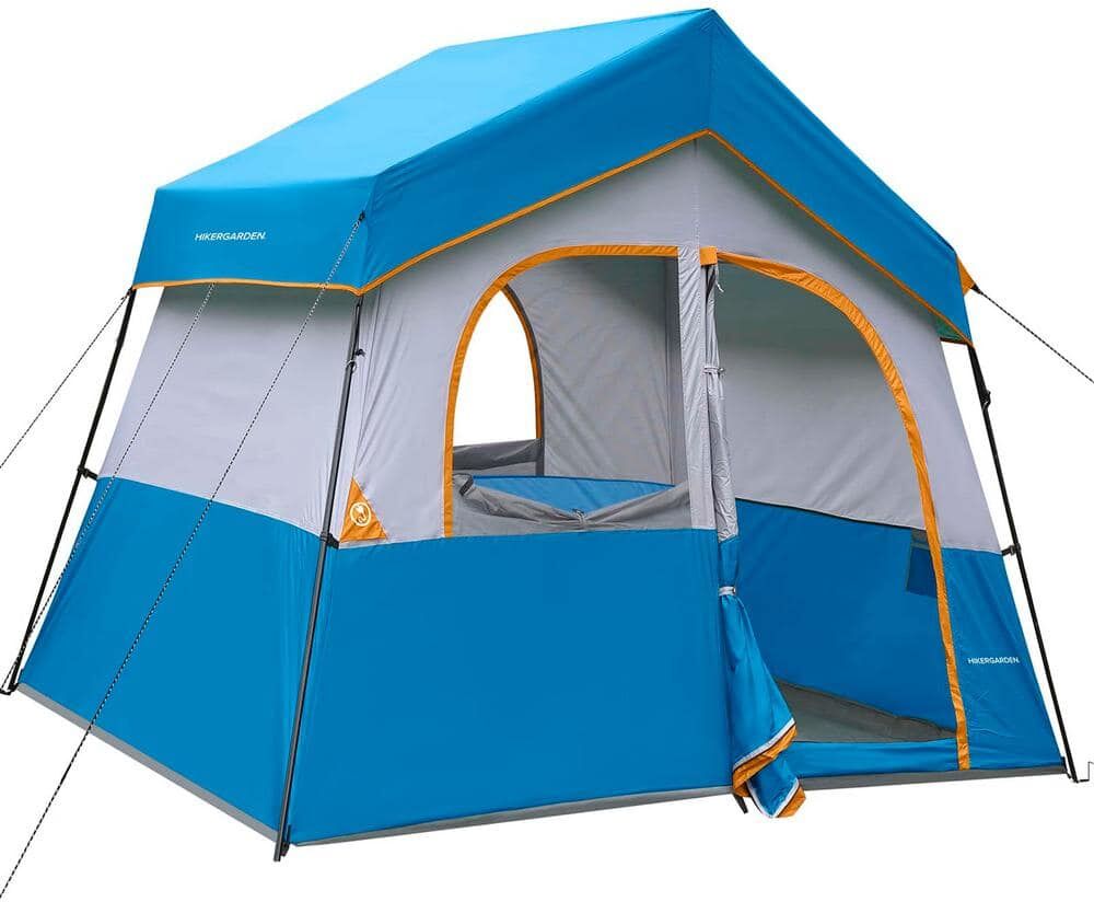 Zeus & Ruta 10 ft. x 8 ft. 5 -Person Camping Tent - Portable Easy Set Up Family Tent, Windproof Fabric Cabin Tent in Sky Blue