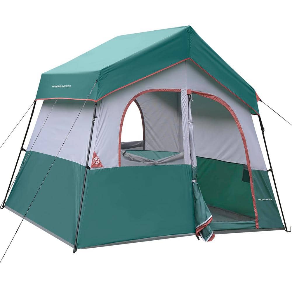 Dark Green 6-Person Camping Tent Portable Easy Set Up Family Tent Windproof Fabric Cabin Tent Outdoor for Hiking