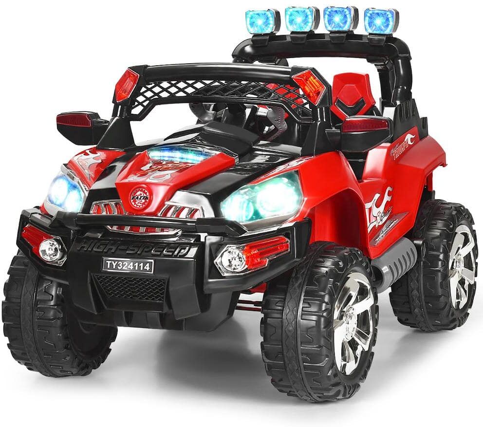 Costway 12-Volt Kids Ride On Truck Car SUV MP3 RC Remote Control with LED Lights Music Red