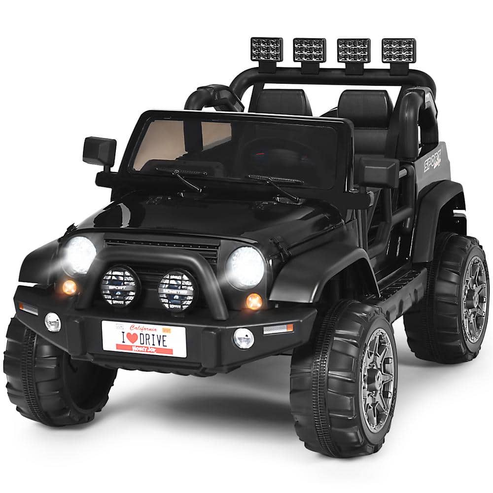 HONEY JOY 13 in. 12-Volt Electric Kids Ride On Truck Toys 2 Seater Jeep Car with Remote Control Black