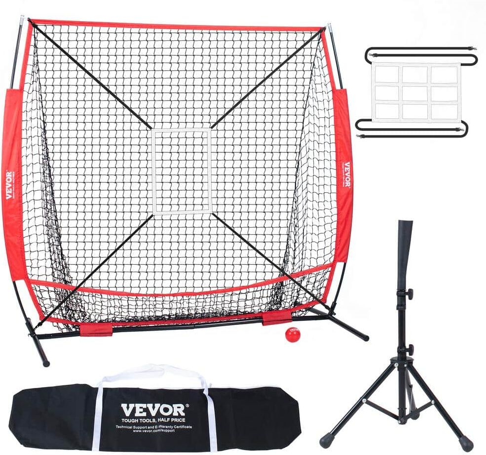 VEVOR 5 ft. x 5 ft. Baseball Softball Practice Net with Bow Frame, Carry Bag, Strike Zone, Ball