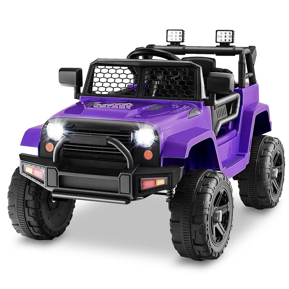 Costway 10.5 in. 12-Volt Kids Ride On Truck Car Electric Vehicle Remote with Music and Light Purple