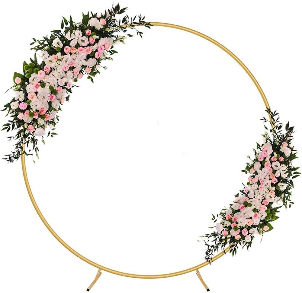 Oumilen 78.74 in. x 78.74 in. Metal Arbor Round Backdrop Stand Circle Arch Frame Flower Ring, Gold