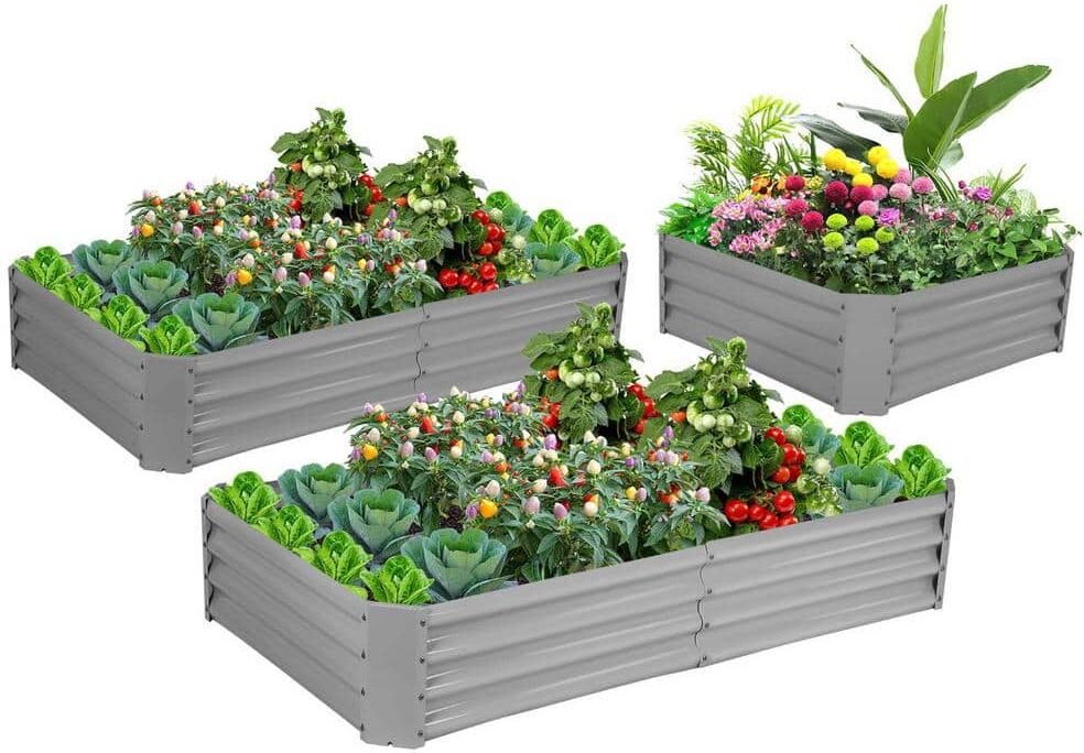 Zeus & Ruta 8x3x1 ft Metal Rectangular Galvanized Raised Garden Bed for Vegetables and Flowers Outdoor in Gray(2 Pack)