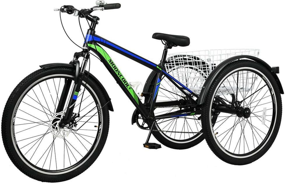 MOONCOOL Adult Mountain Bike, 7 Speed Mountain Tricycle, 24 in. Adults Trikes with Shopping Basket, Exercise Tricycles