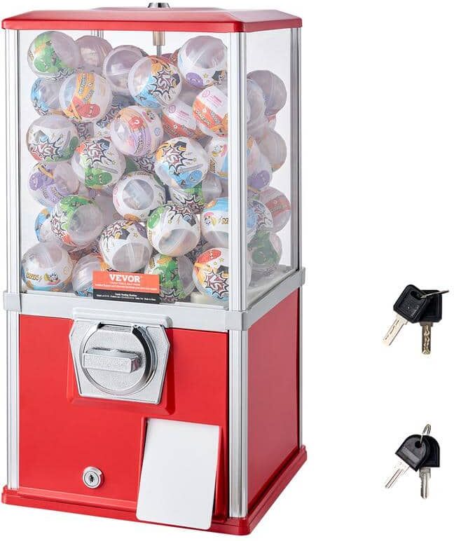 VEVOR Gumball Machine for Kids 21 in. Height Home Vending Machine PS Bouncy Balls Dispenser Hold 180 Capsule Toys, Red