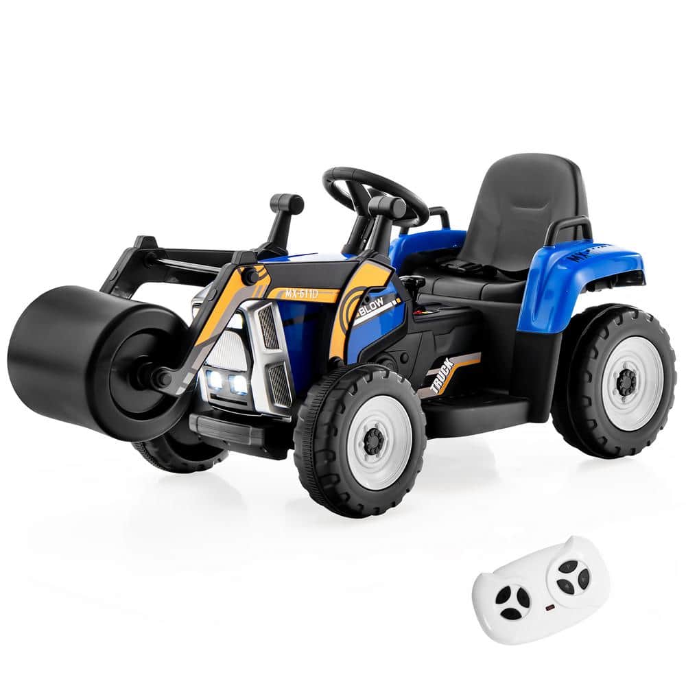 Costway Kids Ride On Roller 12-Volt Electric Tractor Remote with Music and LED Light Blue