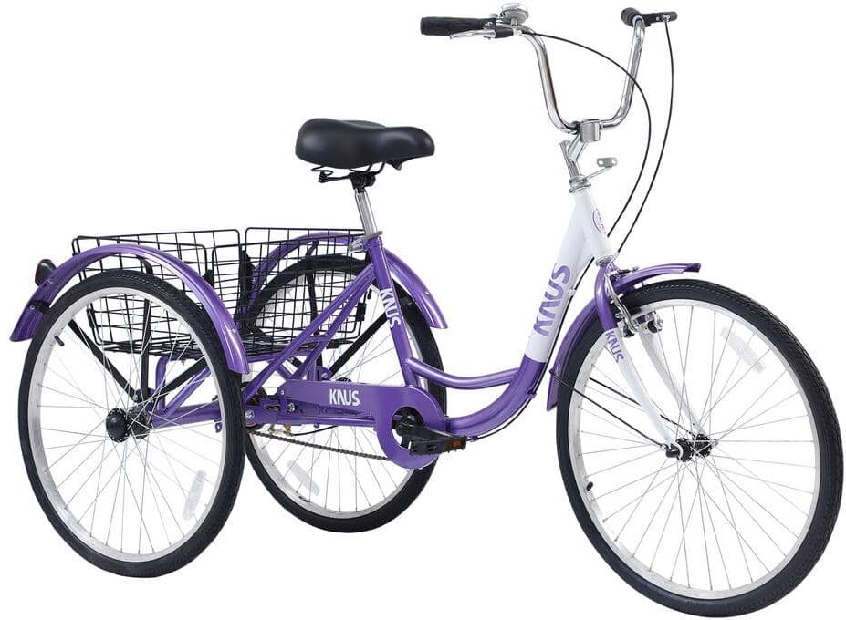 Zeus & Ruta 26 in. Adult Tricycle Trikes with 3-Wheel and Large Shopping Basket for Women and Men in Purple