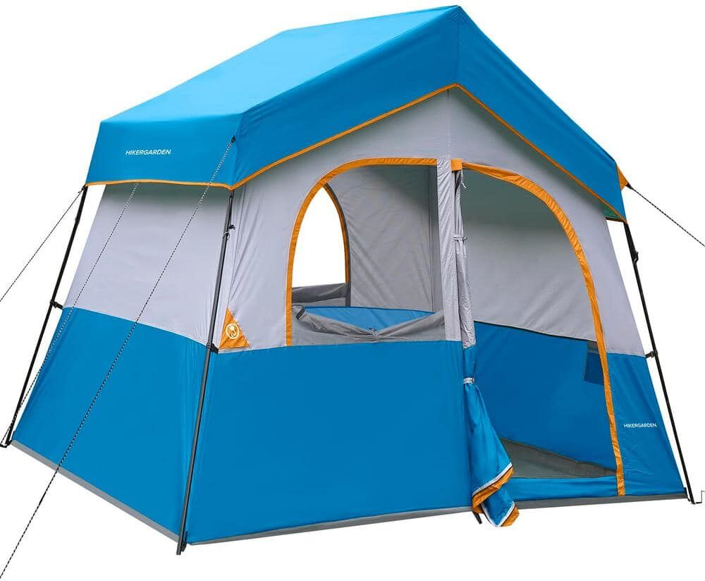 Sky Blue Polyester Camping Tent Portable Easy Set Up Family Tent with Windproof Fabric Cabin for Backpacking,