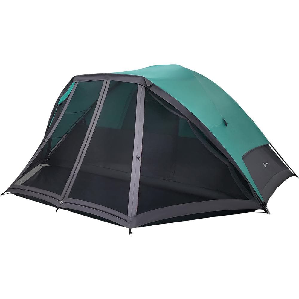 Wakeman 6 Person Camping Tent - Water-Resistant Cabin Style Outdoor Shelter with Built-In Screen Tent and Carrying Bag (Teal)