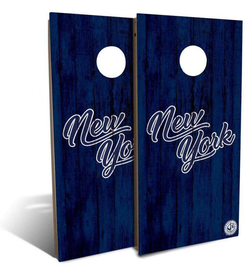 IPG Global Marketing New York Navy White Solid Wood Cornhole Board Set (Includes 8 Bags)