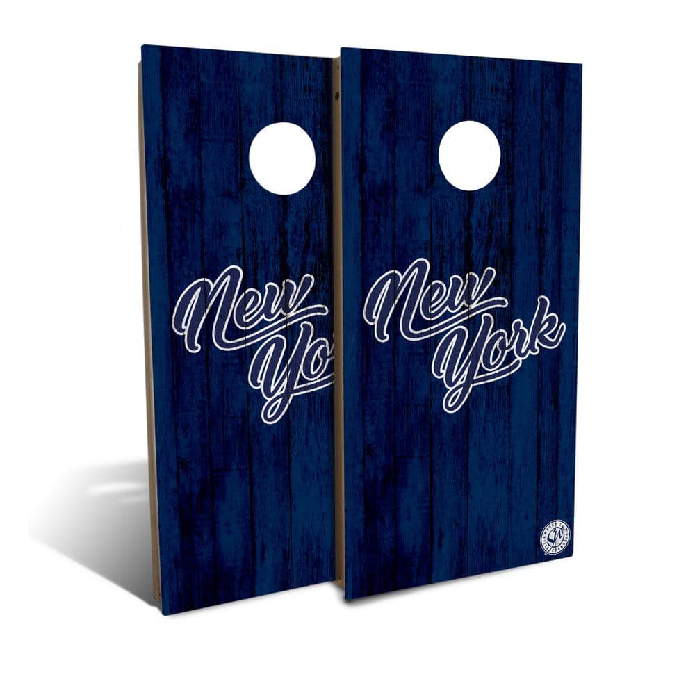 IPG Global Marketing New York Navy White Solid Wood Cornhole Board Set (Includes 8-Bags)