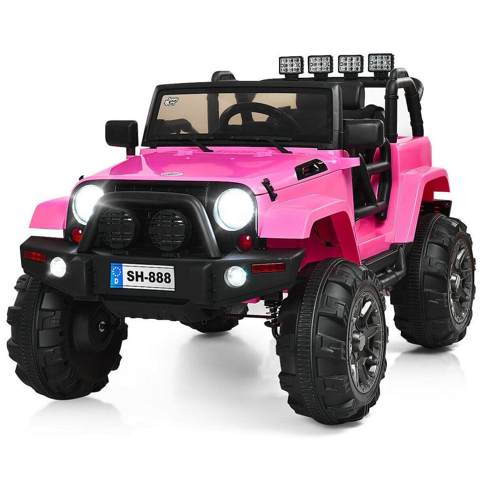 Costway 12-Volt Pink Kids Ride On Truck Car with Remote Control MP3 Music LED Lights