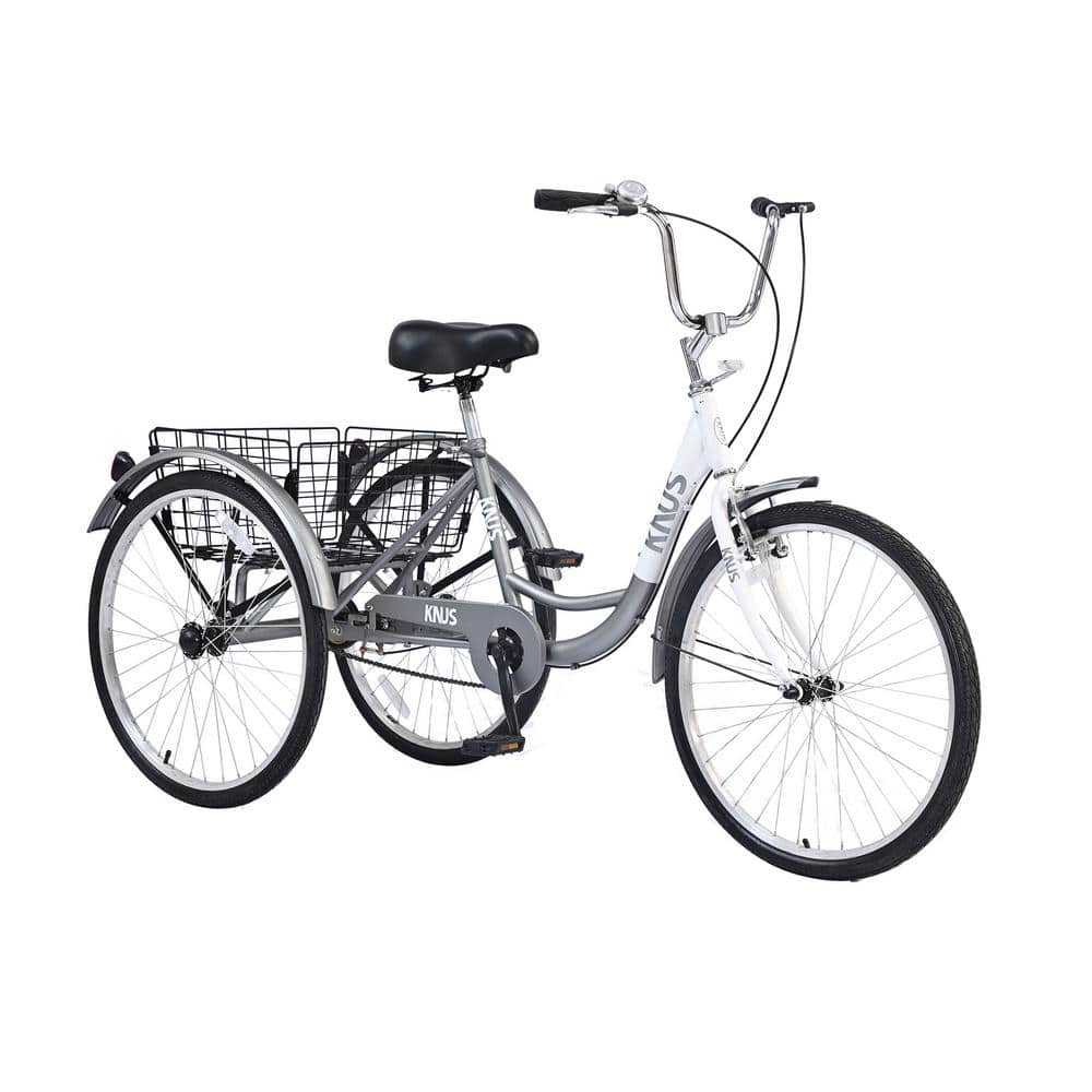 Zeus & Ruta 26 in. Adults Tricycle Trikes, steel Frame with Large Shopping Basket for Women and Men in Silver