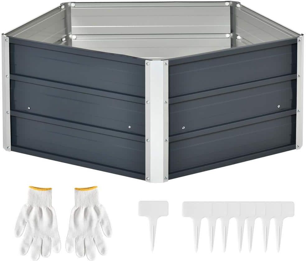 Outsunny Grey Large Garden Bed Metal Planter Box Install Gloves for Backyard