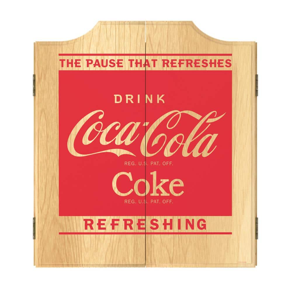 Coca-Cola Refreshing 20.5 in. Dart Board with Cabinet, Darts and Scoreboards