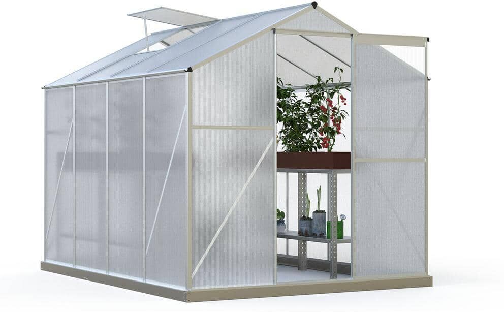 Wiilayok 8 ft. x 6 ft. x 6.8 ft. Outdoor Metal Frame Greenhouse with Adjustable Roof Vent and Rain Gutter for Plants