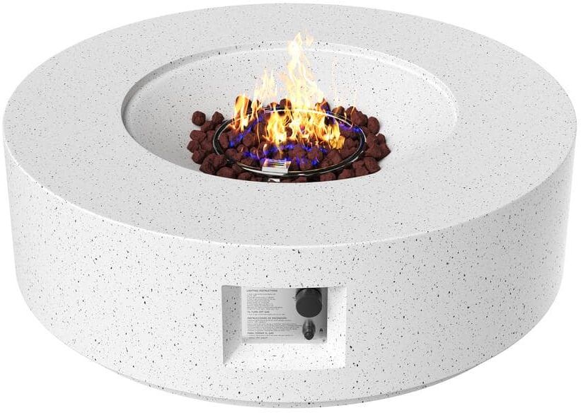 Mondawe 36 in. W Round 40000-BTU Outdoor Electronic Propane Gas Fire Pit Table MgO Tabletop with Table Cover, Lava Rock for Yard