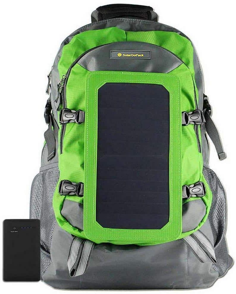 SolarGoPack Solar Backpack, 10k mAh battery, 7-Watt Solar Panel in Green