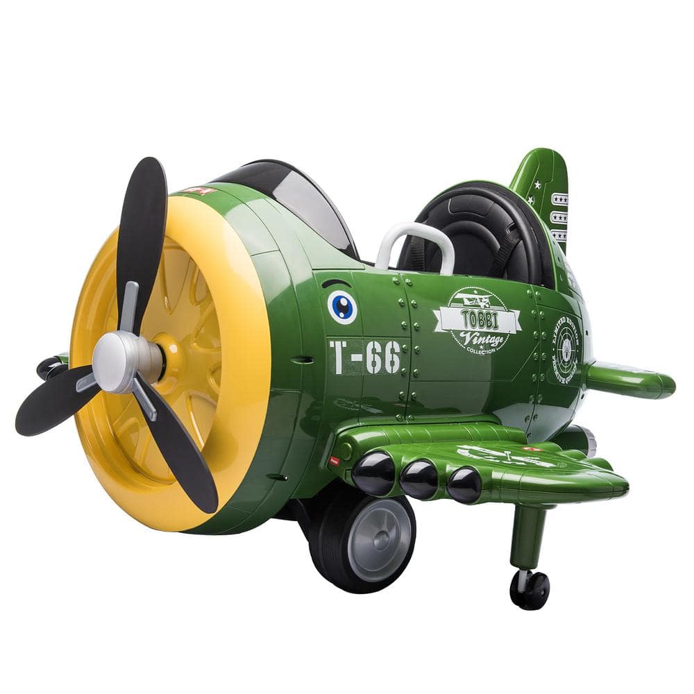 TOBBI 12-Volt Kids Electric Ride On Car Toy Airplane Vehicle with Remote Control in Green