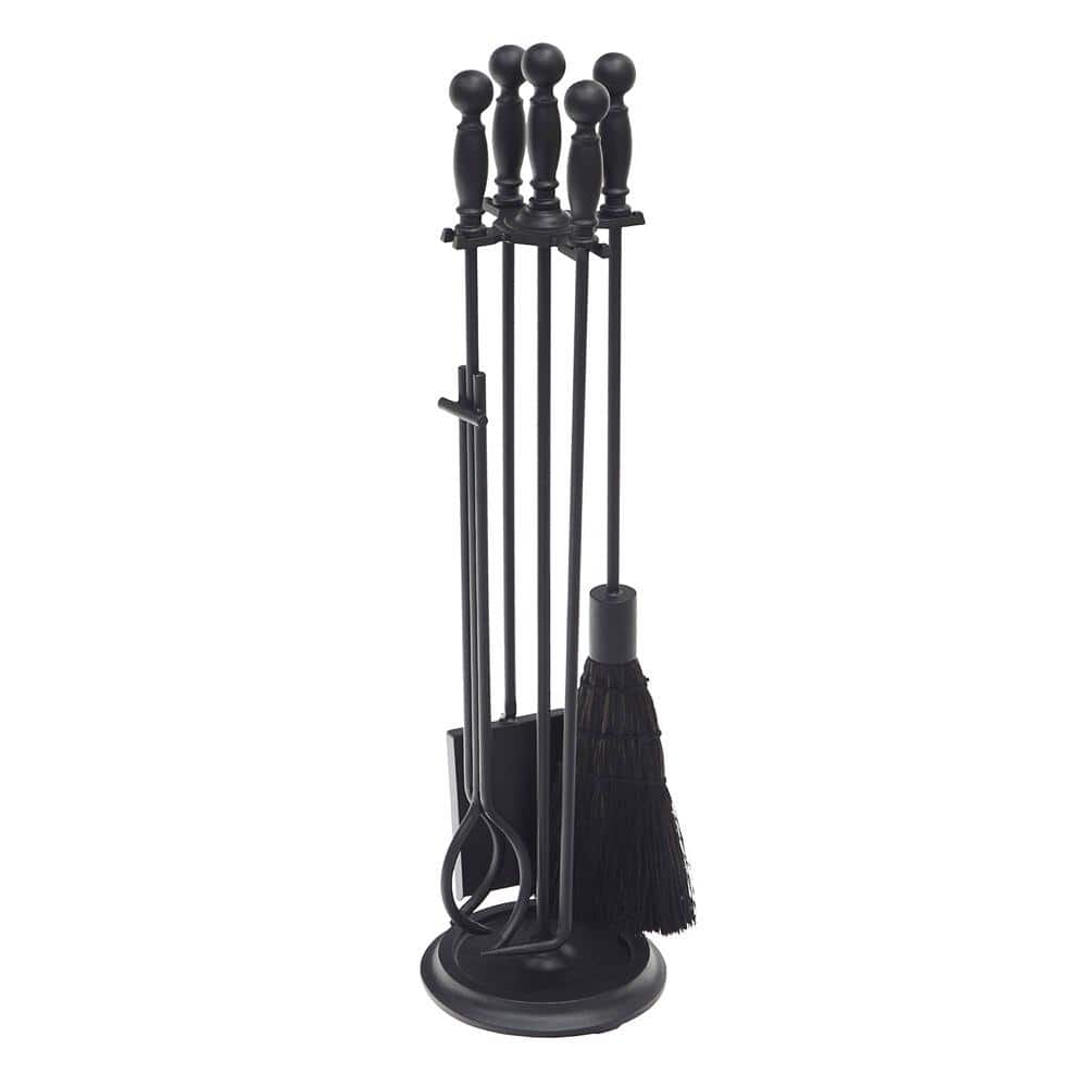 ACHLA DESIGNS 30.25 in. Tall 5-Piece Black Chelmsford Fireplace Tool Set