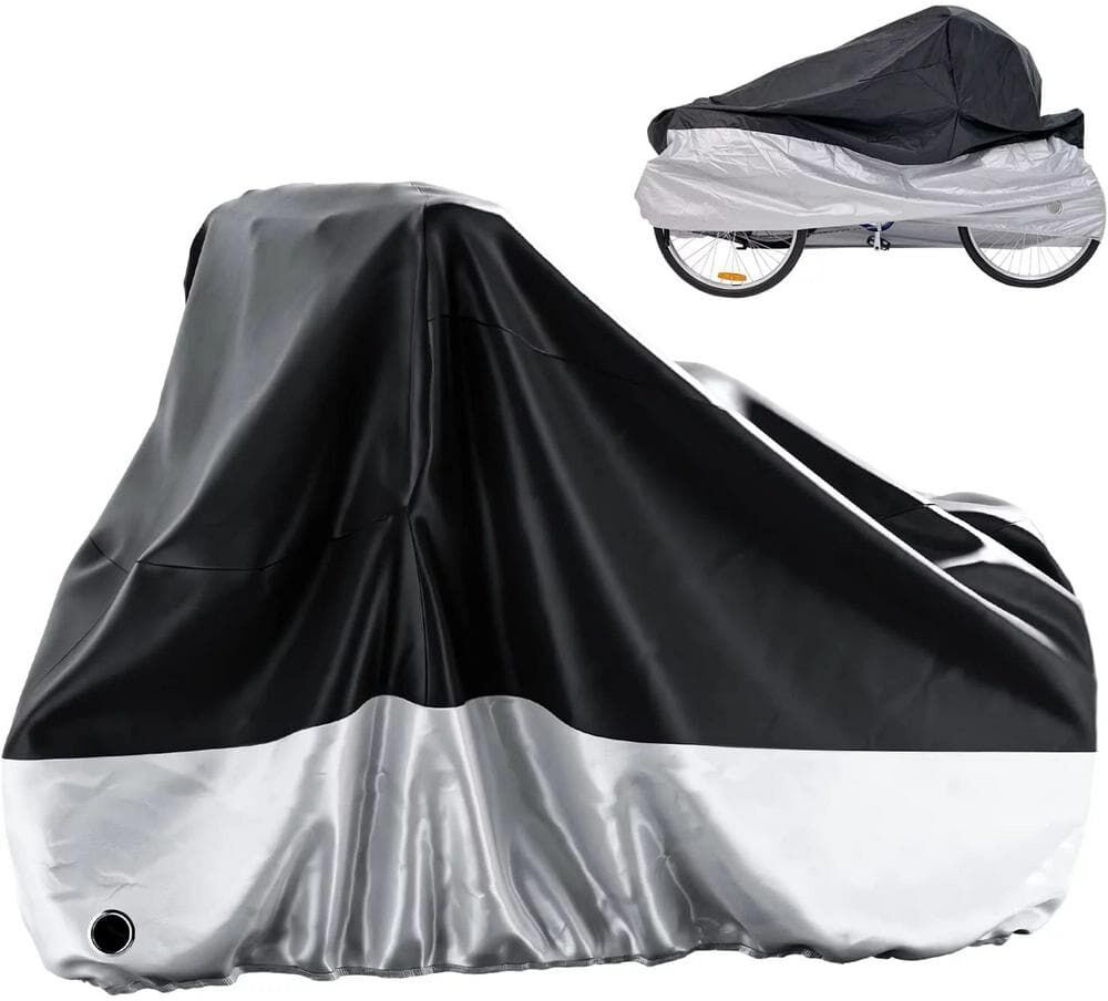 BOZTIY Adult Tricycle Trike Cover 75 in. L x 30 in. W x 44 in. H with Storage Bag, Bicycle/Motorcycle Storage Cover,White&Black