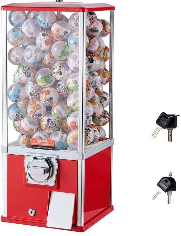 VEVOR Gumball Machine for Kids 25 in. Height Home Vending Machine PS Bouncy Balls Dispenser Hold 230 Capsule Toys, Red