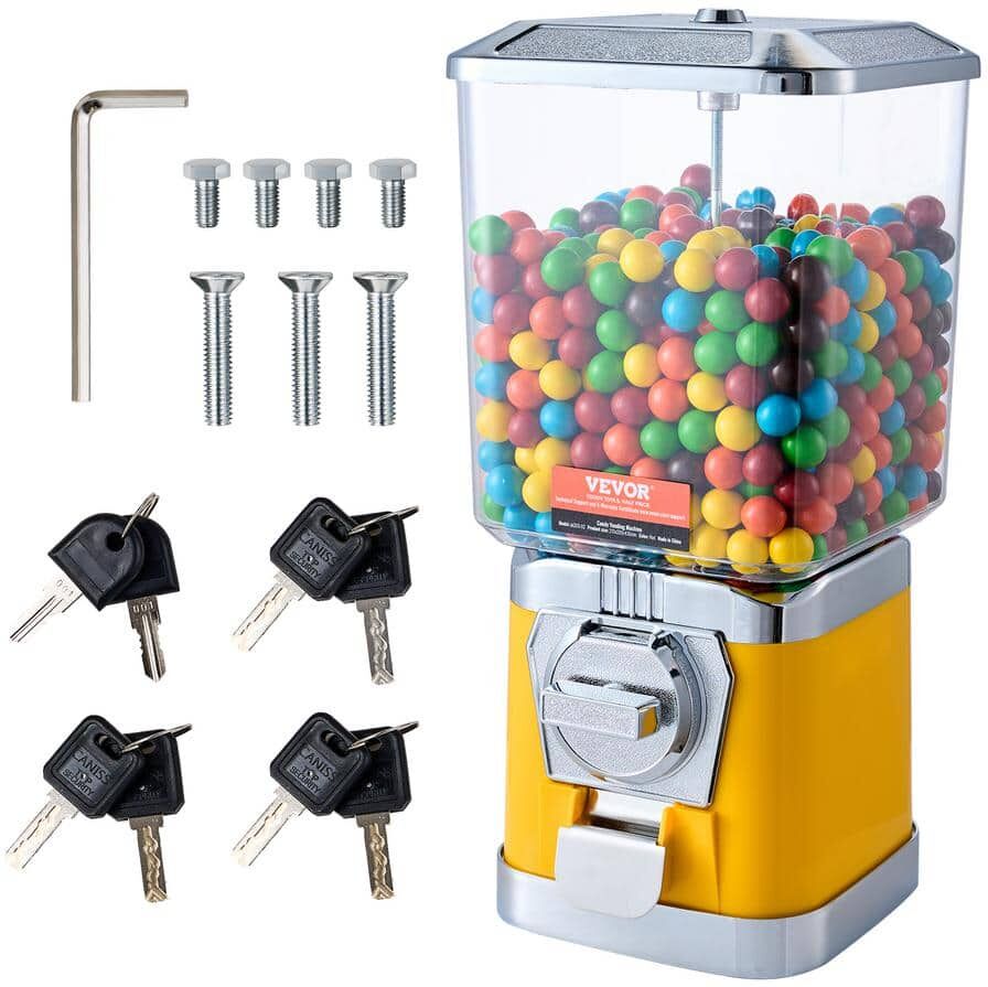 VEVOR Gumball Machine for Kids 17 in. H Home Candy Vending Machine PC Gumball Dispenser Bubble Gum Machine, Yellow