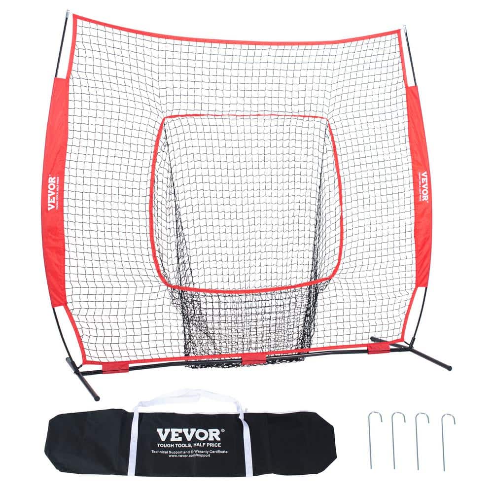 VEVOR 7 ft. x 7 ft. Baseball Softball Practice Net with Carry Bag and Strike Zone Portable Baseball Training Net