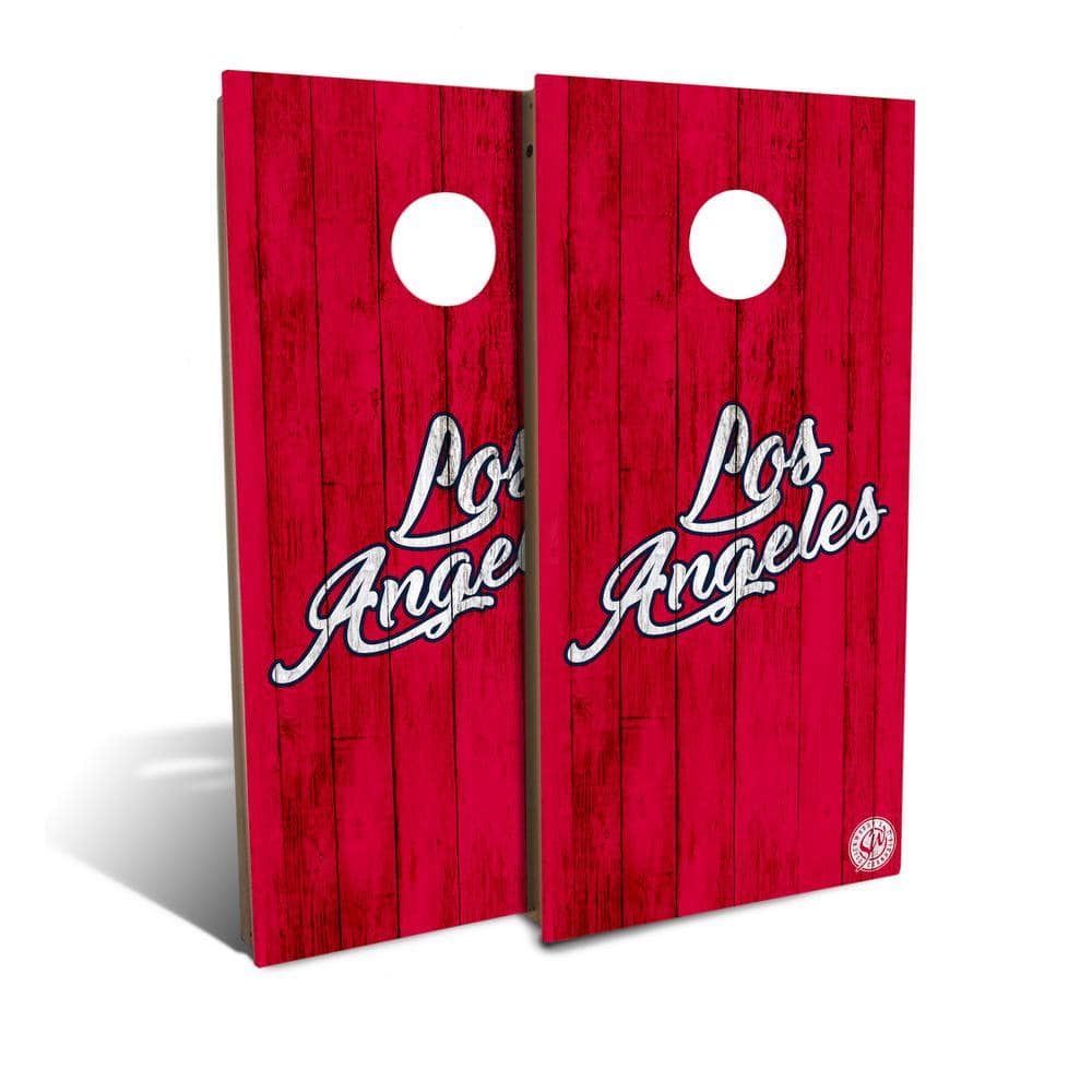 IPG Global Marketing Los Angeles Red White Solid Wood Baseball Cornhole Board Set (Includes 8 Bags)