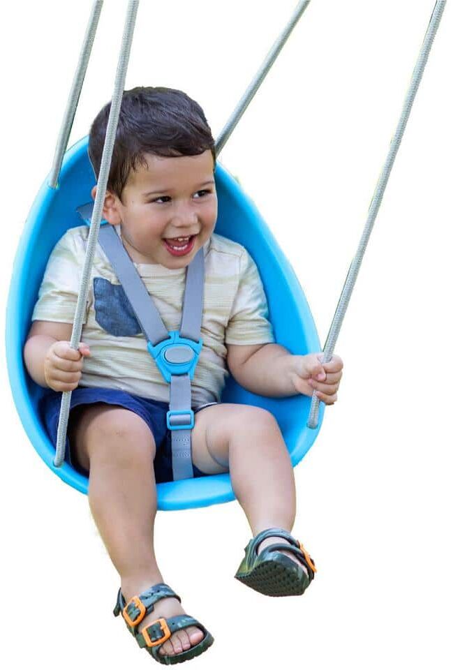 FLYBAR Blue Swurfer Coconut Toddler Baby Swing Comfy 3-Point Adjustable Safety Harness, Durable, No Assembly, Easy Installation