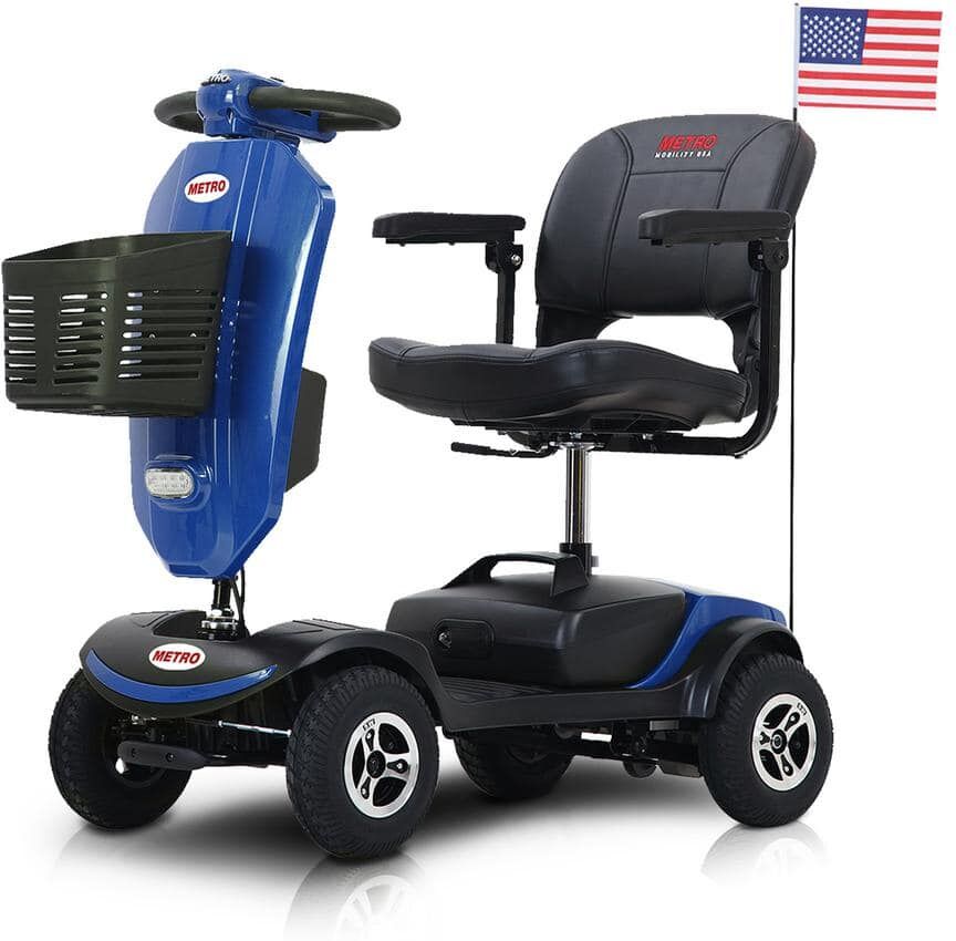 Outdoor compact mobility scooter, 300-Watt Motor, Travel - Long Range Power Extended Battery with USB charger port, BLUE