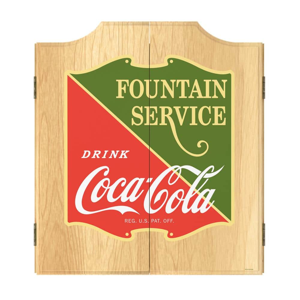 Coca-Cola Fountain Service 20.5 in. Dart Board with Cabinet, Darts and Scoreboards