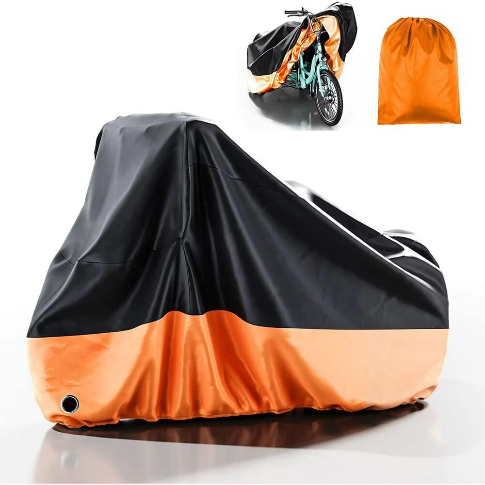 BOZTIY Adult Tricycle Trike Cover 75 in. L x 30 in. W x 44 in. H Lock Hole and Storage Bag, Bicycle Storage Cover, Orange