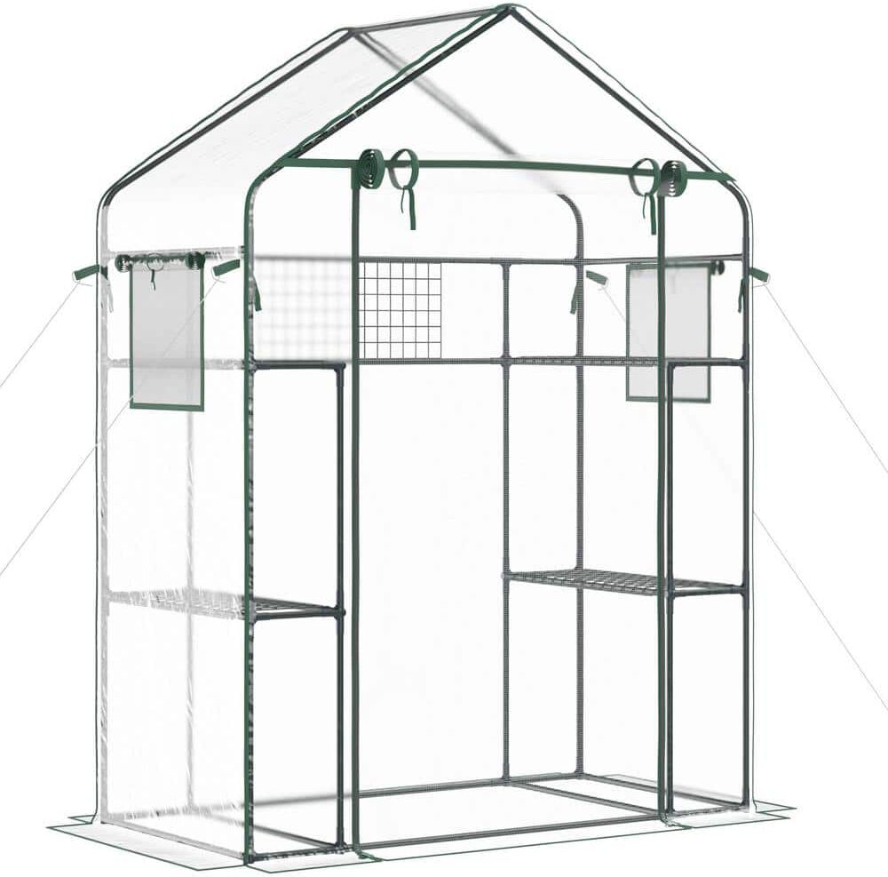 Outsunny 56 in. W x 28.75 in. D Outdoor Walk-in Mini Greenhouse with Mesh Door and Windows, Small Portable Garden Hot House